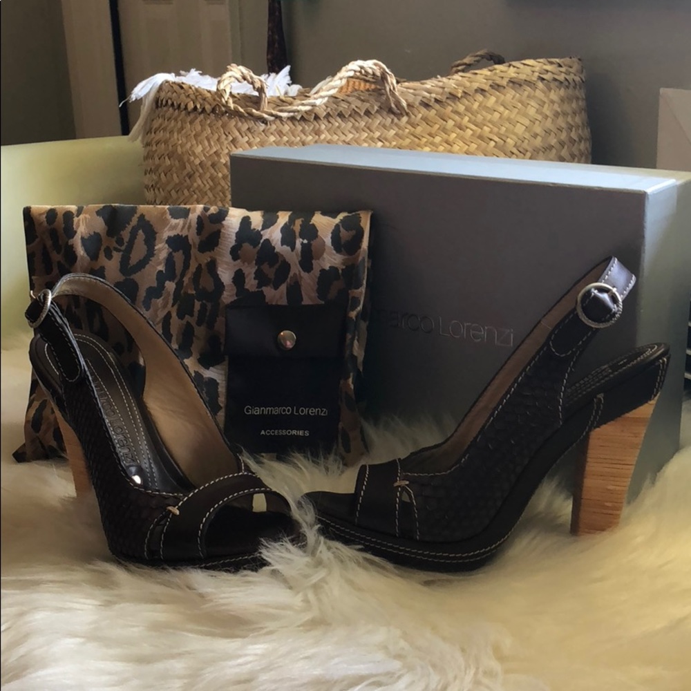 Gianmarco Lorenzi Python Peep Toe Brown Heel - image 2